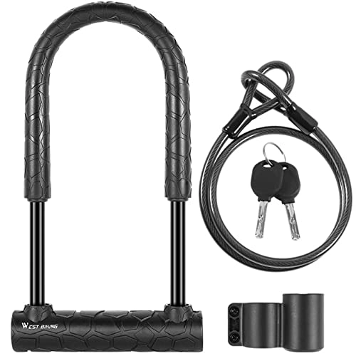 Bike Lock : Bicycle U Lock with 2 Keys Anti-Theft Secure Cable Motorcycle Scooter Cycling Accessories Steel MTB Road Bike Lock (Color : 058 Lock Set)