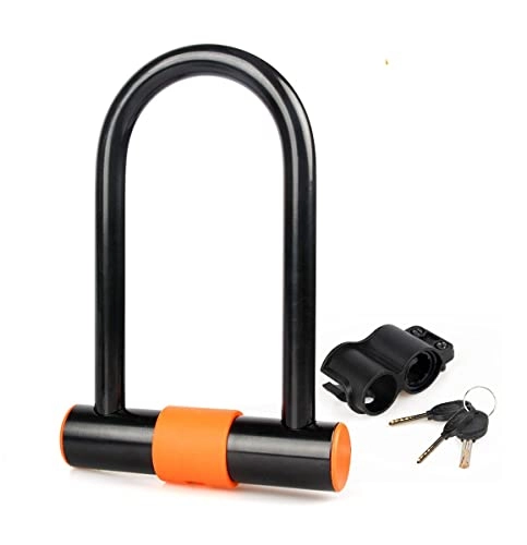 Bike Lock : Bicycle U-shaped Lock Motorcycle Anti-theft Mountain Bike Steel Cable Bar Electric Vehicle U Lock (Color : Orange, Size : 14x7.3cm)