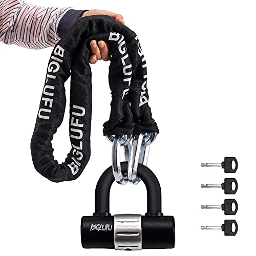 Bike Lock : BIGLUFU Bike Chain Lock , 120cm Long Heavy Duty Motorcycle Lock, 12mm Thick High Security Cycling Chain Lock with 4 Keys 16mm U Lock for Bicycle, Motorcycle, Door, Gate, Fence, Scooter
