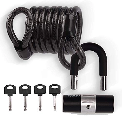 Bike Lock : BIGLUFU Bike Lock Scooter Bicycle Motorcycle Cable Chain Locks, 0.5" / 12mm Diameter, 4ft / 6ft Long, 5-Digit Coiled Secure Combinations, Heavy Duty Cables Resettable (2.1m / 7ft with U lock)