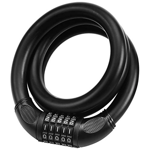 Bike Lock : BIGLUFU Bike Lock Scooter Bicycle Motorcycle Cable Chain Locks Long, 0.9" / 22mm Diameter, 5-Digit Coiled Secure Combination Combiantions Heavy Duty Cables Resettable, Matte Black Color