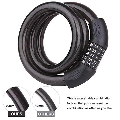 Bike Lock : BIGLUFU Bike Lock Scooter Bicycle Motorcycle Cable Chain Locks Long, Heavy Duty Cables Resettable, 0.79" / 20mm Diameter, 5-Digit Coiled Secure Combination Combiantions, 5FT, 60" / 150cm