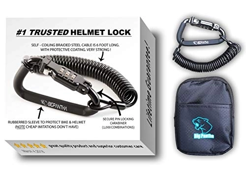 Bike Lock : BigPantha Motorcycle Helmet Lock & Cable. Sleek Black Tough Combination PIN Locking Carabiner Device Secures Your Motorbike, Bicycle Crash Hat (and Jacket) to Your Bike.