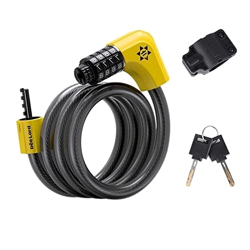 Bike Lock : Bike Cable Lock with 4-Digit Code Password Coiled Secure 2 Key Anti-Theft Security Combination with Bracket Bicycle Lock (Color : 541-88cm)