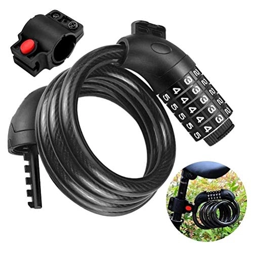 Bike Lock : Bike Cable Locks, 5-Digits Codes Resettable Cycling Lock Cable with Mounting Bracket Anti-Rust PVC Coating Spiral Cable Lock, for Bicycles Scooter Strollers Lawnmower, 120cm