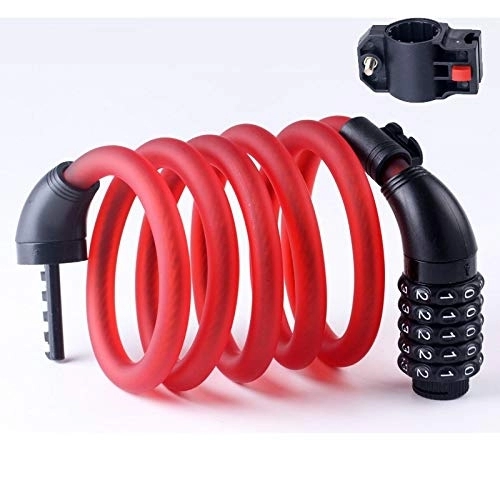 Bike Lock : Bike Cable Locks, Long Red Security 5 Digit Resettable Combination Coiling Lock, Anti-Theft Bicycle Cycling Cable Lock For Folding Bike Bicycle Outdoors