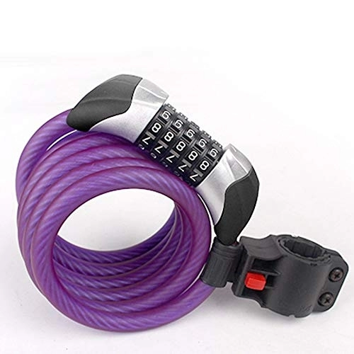 Bike Lock : Bike Cable Locks, Security 5 Digit Resettable Combination Coiling Lock, Purple Strong Long Anti-Theft Bicycle Cycling Cable Lock For Folding Bike Bicycle Outdoors