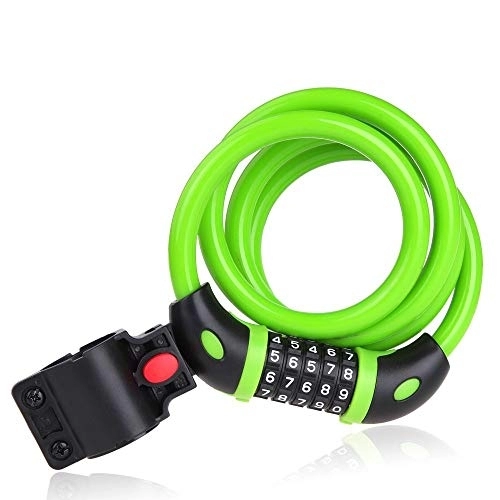 Bike Lock : Bike Cable Locks, Security 5 Digit Resettable Combination Coiling Lock, Safe Green Strong Anti-Theft Bicycle Cycling Cable Lock For Folding Bike Bicycle Outdoors