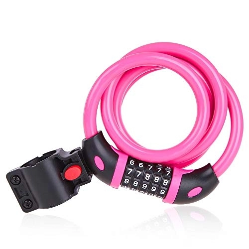 Bike Lock : Bike Cable Locks, Security 5 Digit Resettable Combination Coiling Lock, Safe Pink Strong Anti-Theft Bicycle Cycling Cable Lock For Folding Bike Bicycle Outdoors