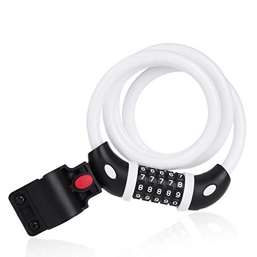 Bike Lock : Bike Cable Locks, Security 5 Digit Resettable Combination Coiling Lock, Safe White Strong Anti-Theft Bicycle Cycling Cable Lock For Folding Bike Bicycle Outdoors