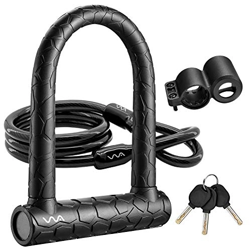 Bike Lock : Bike Lock, 20mm Heavy Duty Combination Bicycle D Lock Shackle 4ft Length Security Cable with Sturdy Mounting Bracket and Key Anti Theft Bicycle Secure Locks