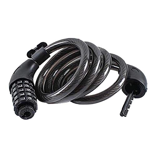 Bike Lock : Bike Lock 5 Digit Code Combination Bicycle Security For M-TB Lock 12mm X 1200mm Steel Cable Spiral Bike Cycling Lock F12.19 (Color : Black)