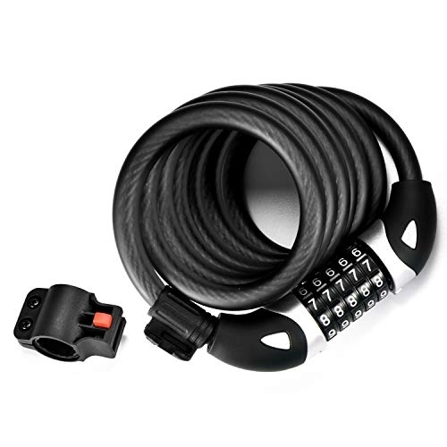 Bike Lock : Bike Lock , 5 Digit Resettable Combination Coiling Cable Lock for Bicycle Outdoors, 6 Feet Long High Security with Mounting Bracket Heavy Duty Anti Theft 1 / 2 Inch Diameter