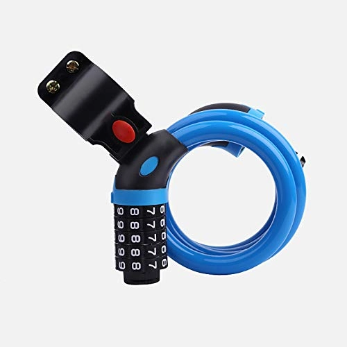 Bike Lock : Bike Lock Anti-Theft Password Lock Bicycle Wire Lock Portable Lengthened Bold Mountain Bike Fixed Lock, Five-Digit Password, Pvc Shell, Zinc Alloy Lock, Thickened Steel Cable, Blue