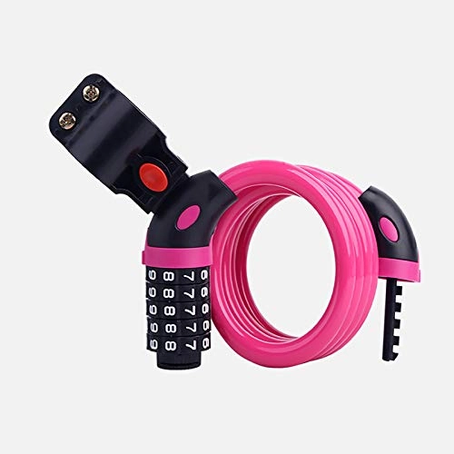 Bike Lock : Bike Lock Anti-Theft Password Lock Bicycle Wire Lock Portable Lengthened Bold Mountain Bike Fixed Lock, Five-Digit Password, Pvc Shell, Zinc Alloy Lock, Thickened Steel Cable, Pink