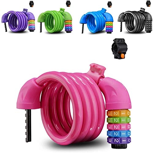Bike Lock : Bike Lock, Bicycle Lock Combination Padlock – Security 5 Digit Cable Lock With Holder Children's Spiral Lock – 110 Cm Long (Color : Pink)
