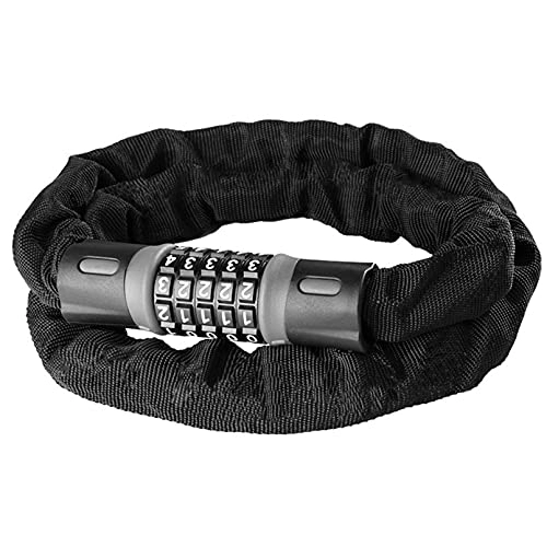 Bike Lock : Bike Lock / Bicycle Lock / Cycling Lock, Bicycle Chain Lock, 5-Digit Resettable Combination Lock, Alloy Steel Chain with Nylon Dust Cloth Cover, for Bicycle, Motorcycles, Scooters, Black, 0.9m
