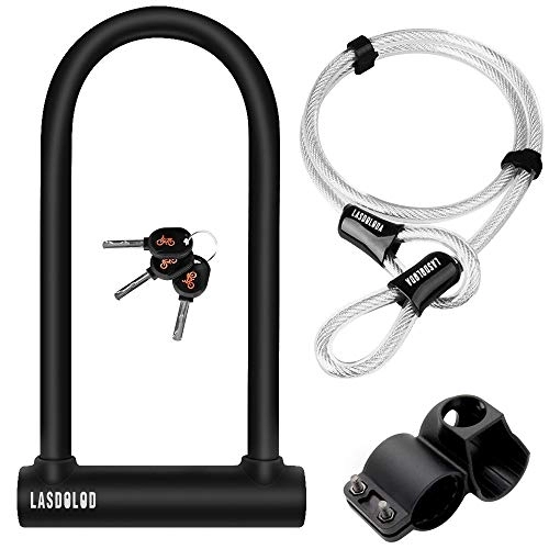 Bike Lock : Bike Lock & Bike U Lock, Bike Locks Heavy Duty Bicycle Lock for Cycling Bike Locks High Security Bike D Lock with Steel Cable D Locks for Bicycles, Cycle Lock D Shackle with 3 Keys, Bike Accessories