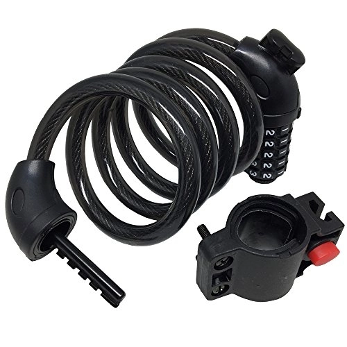 Bike Lock : Bike Lock - Black WizzID Self Coil Cable 1200mm X 12mm 5-Digit Resettable Combination Bicycle Lock - Lock Your Wheels And Frame - Store Lock On Your Bike - Secure Your Push Chairs, Scooters and Gates.