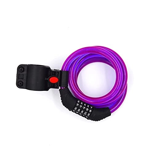 Bike Lock : Bike Lock Cable, 5 Digit Password Combination Anti-Theft Bike Locks Core Steel Wire Bicycle Lock Chain Self Coiling Resettable With Mounting Bracket。 (Color : Purple, Size : 10MM-1.2m) little surprise