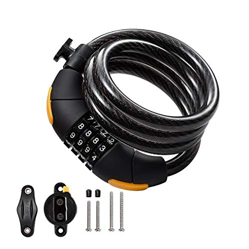 Bike Lock : Bike Lock Combination Cable Lock-Via Velo Combinationa Lock with 4-Feet Bike Cable Basic Self Coiling Resettable Combination with Complimentary Mounting Bracket, 4 Feet x 1 / 2 inch(12mm) Cable.