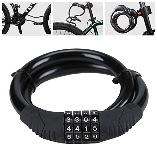 Bike Lock : Bike Lock, High Security Bicycle Portable Locks, High Strength Braided Steel and 4 Digit Resettable Combination Coiling, 2 Feet x 1 / 2 Inch, Black
