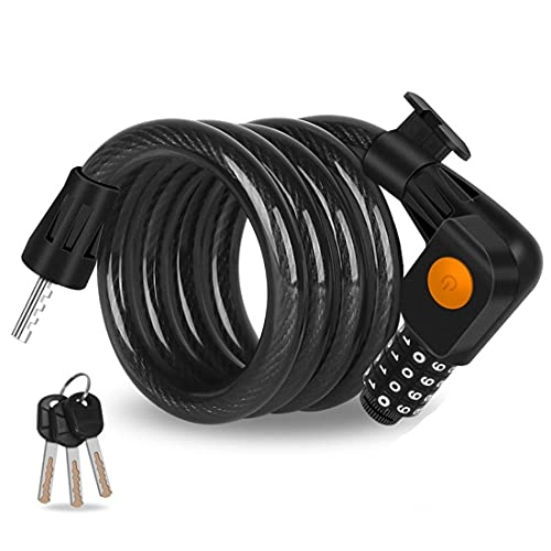 Bike Lock : Bike Lock, LED Light 4-Digit Combination Cable Lock Code Lock with FREE Mount Bracket, Anti-Theft for Cycles Bicycles Motorcycles Scooters Skateboards