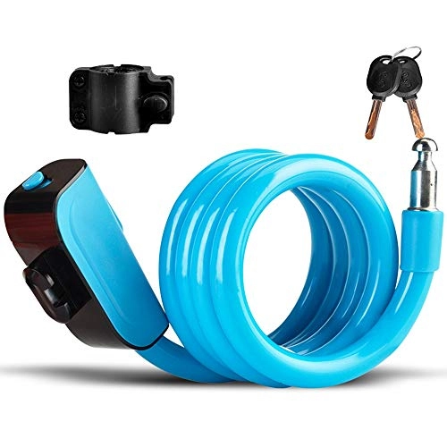 Bike Lock : Bike Lock - Portable Self Coiling Bicycle Cable Lock With Keys And Mounting Bracket For Outdoor Cycling Bicycle Securit (Color : Blue, Size : 114CM)