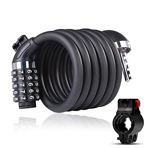 Bike Lock : Bike Lock Security 5 Digit Resettable Combination Cable Locks with Mounting Bracket Bicycle Lock Chain Lock for Bicycle Motorbike Scooter Grills Gate Fence Garage Glass Door Tools 1.8m x 12mm (1.8M)