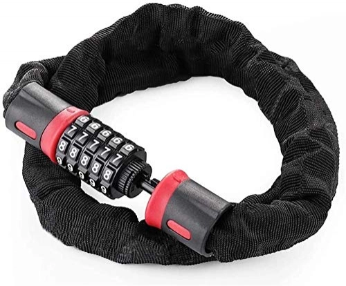 Bike Lock : Bike Lock-Upgrade bike code lock 5 Digit Resettable Number bike Lock Combination type 0 chain Self Coiling Cycle Motorcycle Bike Security Chain Lock for Outdoor Cycling (Color : RED)