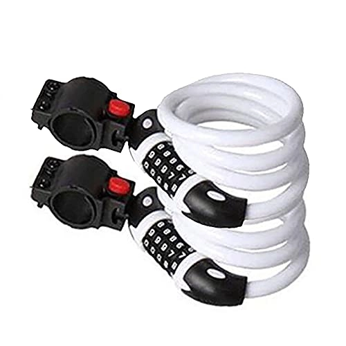 Bike Lock : Bike Locks Heavy Duty, Bicycle Lock, High Security 5 Digit Resettable Combination Coiling Bicycle Lock, 1.2mx12mm Cable Locks Best for All Bicycle, Motorbike, Gate, Fence, Garage, Glass Door (White)
