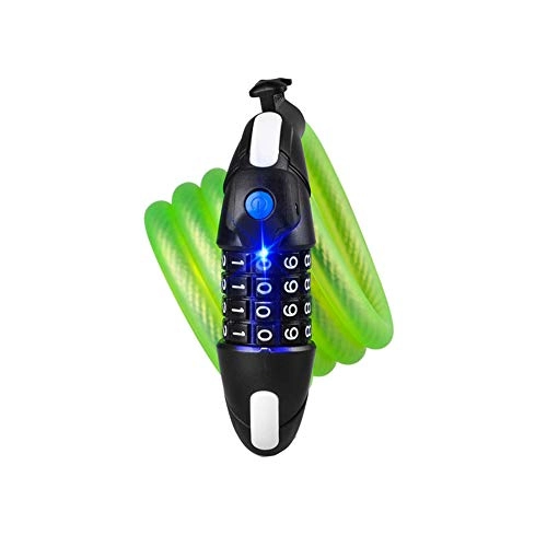 Bike Lock : Bike Locks with LED Night Light 4-Digit Cable Lock Cycle Lock Security Bicycle Chain Lock Combination bike lock cable, Security Chain Anti-theft Bicycle Lock 150cm / 12mm - Green
