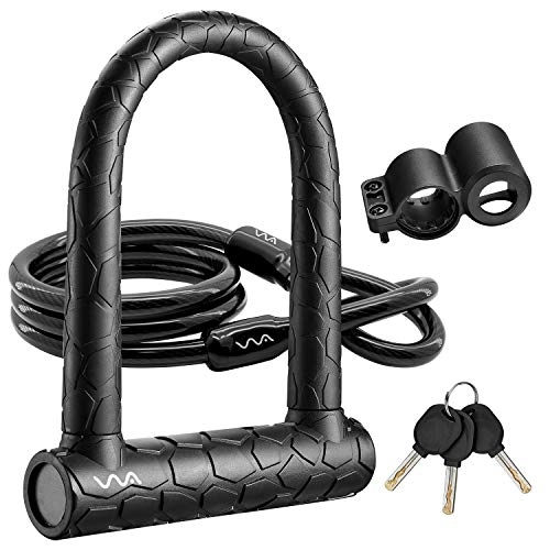 Bike Lock : Bike U Lock, 20mm Heavy Duty Combination Bicycle D Lock Shackle 4ft Length Security Cable with Sturdy Mounting Bracket and Key Anti Theft Bicycle Secure Locks