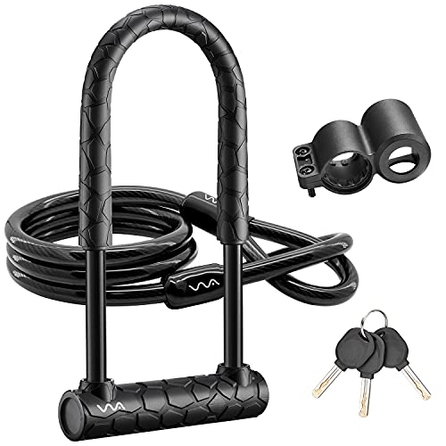 Bike Lock : Bike U Lock, 20mm Heavy Duty Combination Bicycle u Lock Shackle 4ft Length Security Cable with Sturdy Mounting Bracket and Key Anti Theft Bicycle Secure Locks