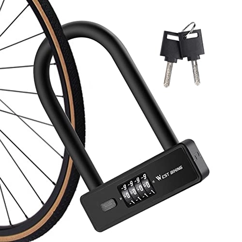 Bike Lock : Bike U Lock - Anti Theft Bike Security Combination Lock | Scooter Heavy Duty Code Lock with 4 Digit, Electric Bike Anti Theft Resettable Lock Hyfol