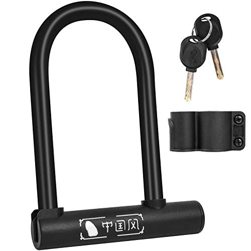 Bike Lock : Bike U-Lock D-lock with 2 Keys, Heavy Duty High Security Anti-Theft Lock, PVC Waterproof Rustproof Bicycle U-shaped Lock for Mountain Bikes, Road Bikes, Shop Doors, Fences - with Mounting Bracket
