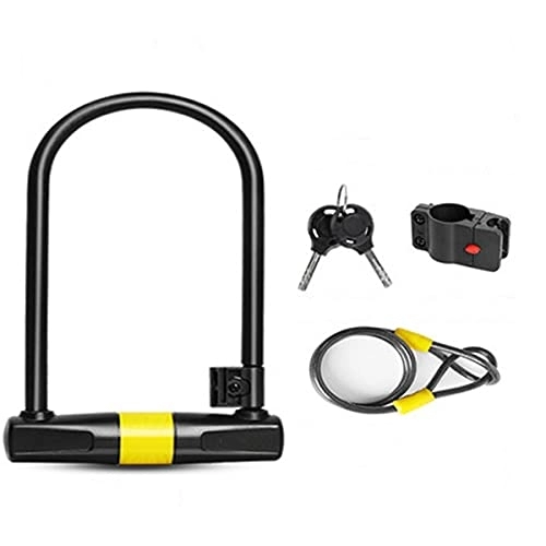 Bike Lock : Bike U Lock, Heavy Duty Combination Bicycle u Lock Shackle Security Cable with Sturdy Mounting Bracket and Key Anti Theft Bicycle Secure Locks (Color : BlackA, Size : 25CM-20CM)