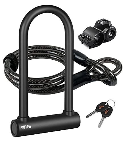 Bike Lock : Bike U Lock, Heavy Duty High Security D Shackle Bicycle Lock with 4FT / 1.2M Steel Flex Cable with Sturdy Mounting Bracket and Key