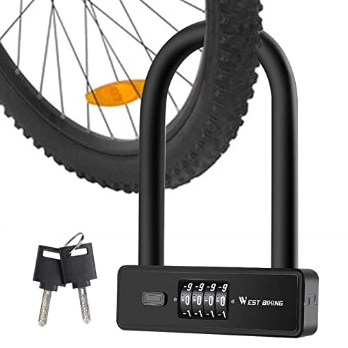 Bike Lock : Bike U Lock, Safety Heavy Duty Motorcycle Combination Lock - Safety Resettable 4 Digit Lock for Scooter, Universal Heavy Duty Bicycle Lock for Security Amith