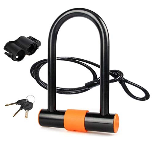 Bike Lock : Bike U Lock with Cable - Heavy Duty Bike Lock Bicycle U Lock, 14mm Shackle and 12mm x 1.15m Cable with Mounting Bracket for Bicycle, Motorcycle and More