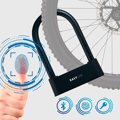 Bike Lock : Bluetooth Fingerprint Lock for Bicycle, Scooter, Motorcycle, U Padlock with Finger and Phone, Heavy Duty and Quality
