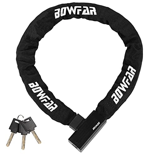 Bike Lock : Bowfar Bicycle Lock with 3 Keys, Chain Lock, High Security Level with 6 mm Steel Chain and Waterproof Cover for Bicycle, Motorcycle, Scooter