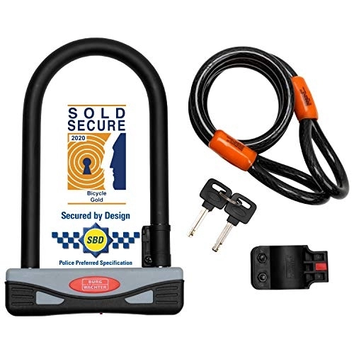 Bike Lock : Burg-Wächter Gold Sold Secure Bicycle D Lock & 1.2M Security cable, One Size, Black