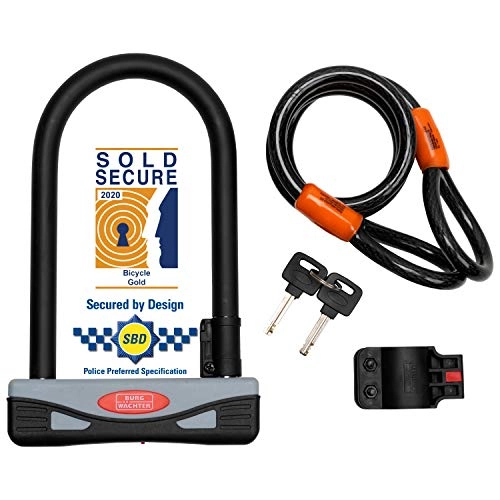 Bike Lock : Burg Wächter Unisex's 1600HB Kit Gold Sold Secure Bicycle D Lock, Black, Medium-1.2M Cable