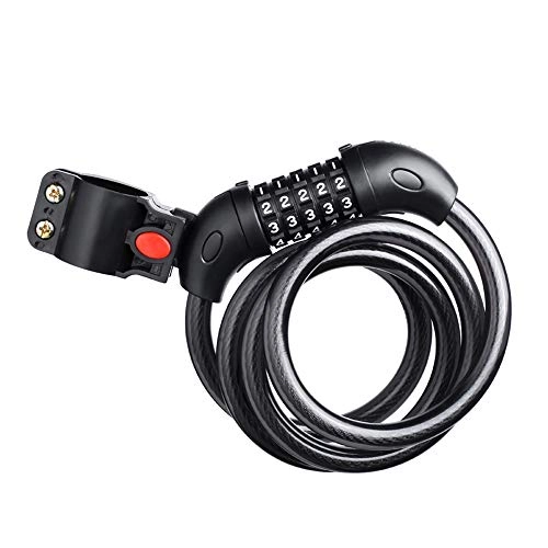 Bike Lock : CaoQuanBaiHuoDian Easy to Use Resettable Combination Lock High Security Bicycle Lock Cable With 5 Digits of Mounting Bracket Durable Bicycle Lock (Color : Black, Size : 120cm)