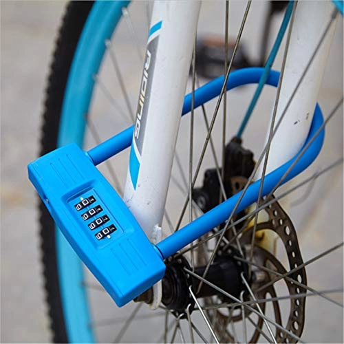 Bike Lock : CHENSHJI Bicycle Lock U-shaped Anti-theft Four-digit Code Lock Optional Wire Bicycle Lock Non-smart Electronic Lock Bike Anti Theft Locks (Color : Blue, Size : One size)