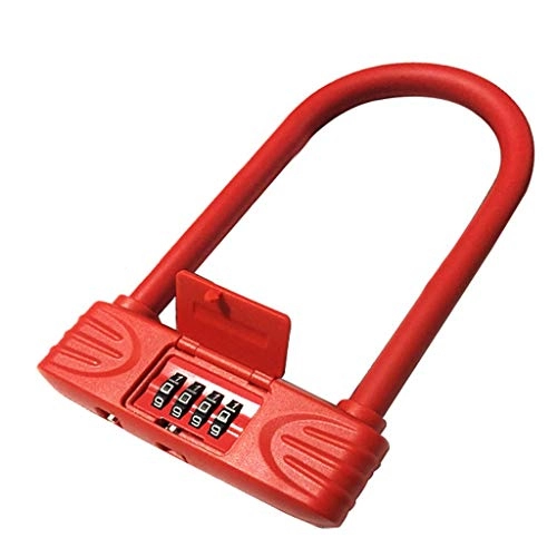 Bike Lock : Combination Accessories Safety U-shaped Easy to Install Heavy-duty Door Anti-theft Hardening Tire Lock Bicycle Alloy (Color : Red)