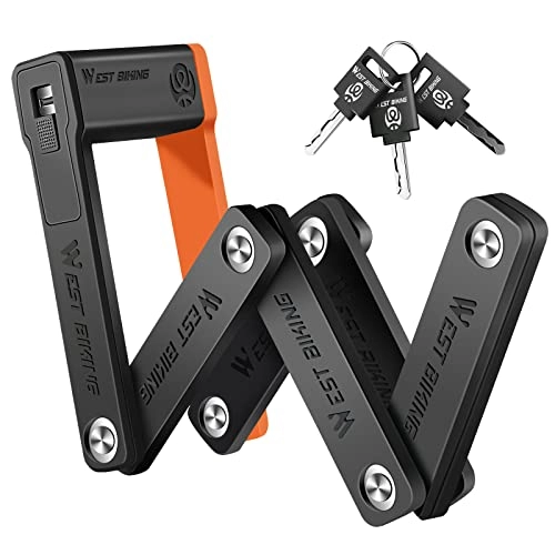Bike Lock : Compact Folding Bike Lock - 2.06 Ft Anti Theft Security Bicycle Locks - Super Strong Bike Foldable Lock - Sleek Lightweight Smart Bike Security Accessory with Key for Electric Bikes / Scooters.