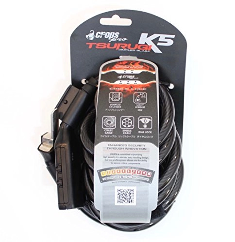 Bike Lock : CROPS Pro K5 Tsurugi Lock - 10mm Coated Coiled Steel Cable 180cm long with adjustable 5 Digit Combination Lock - Bike Scooter Motorbike - Anti Theft High Security