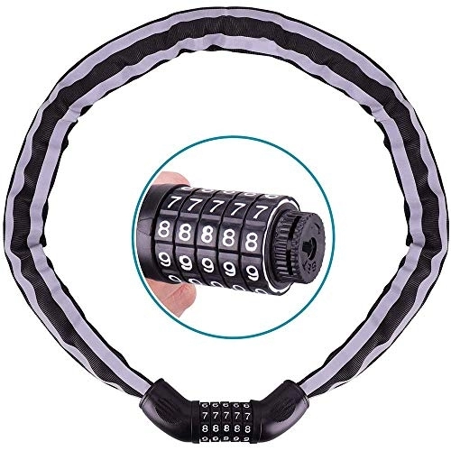 Bike Lock : Cycling Chain Lock, Combination 100, 000 Codes Security Bicycle Lock Reflective Strip Anti Theft 5-Digitls Password Bike Chain Lock, for Bicycle Motorcycles Gates Fences